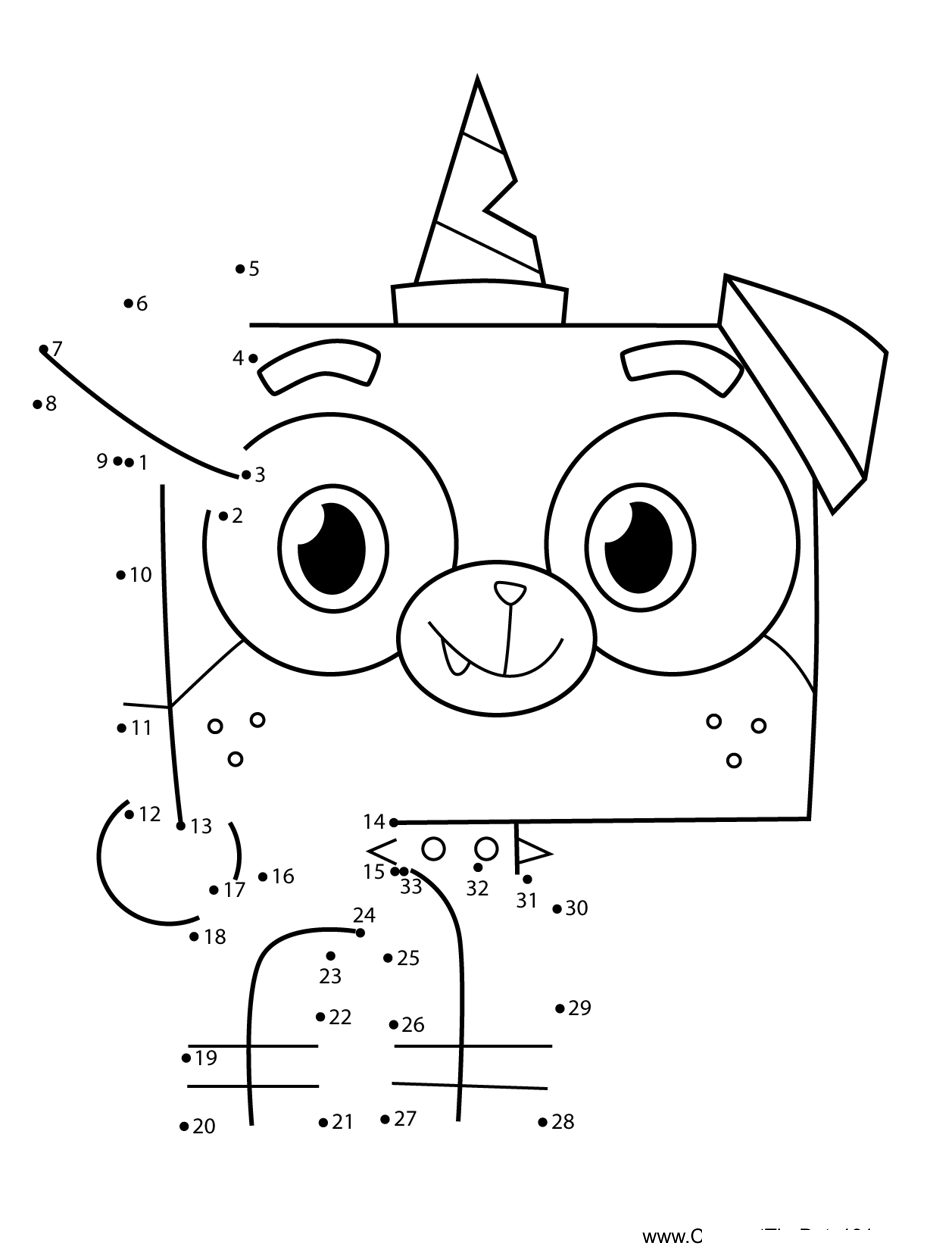 Puppycorn-Unikitty dot to dot worksheets