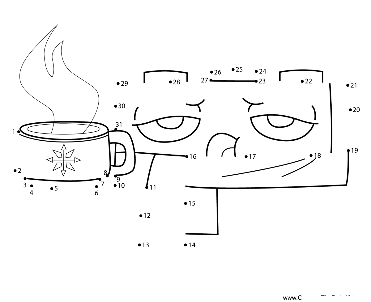 Richard-Drinking-Hot-Coffee-Unikitty dot to dot worksheets