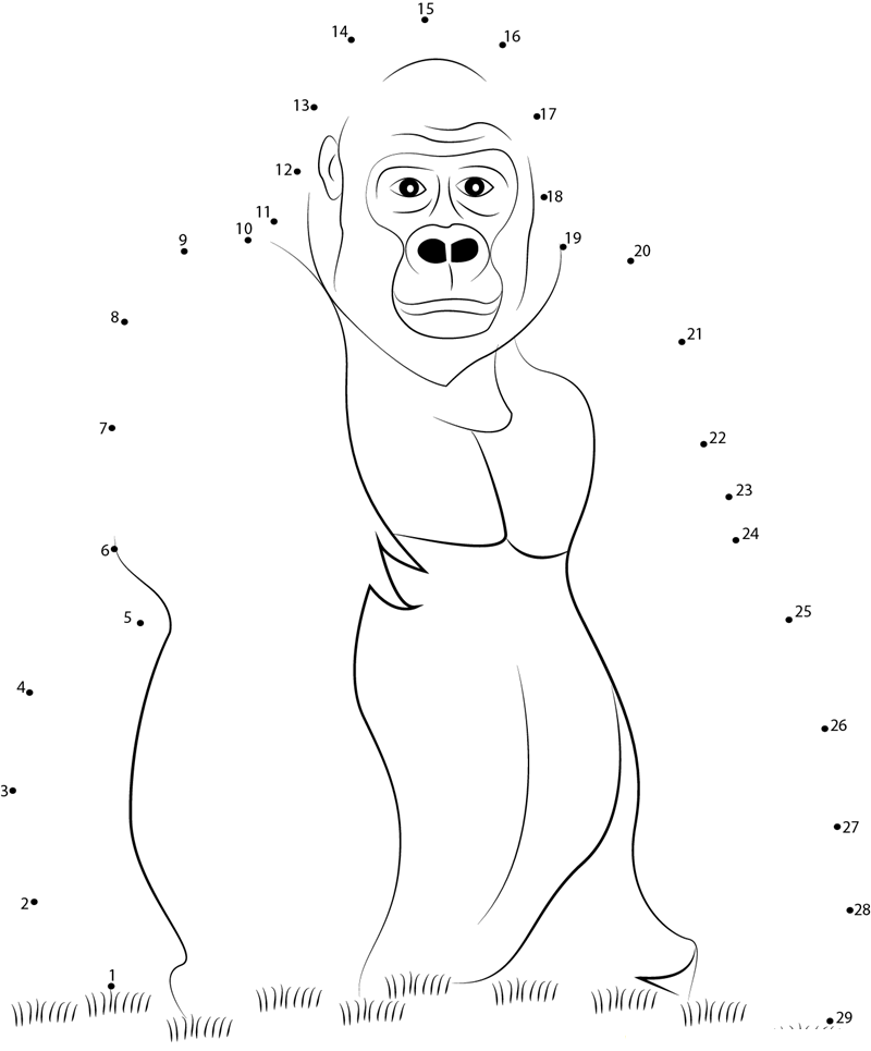 Gorilla Look At Me dot to dot worksheets