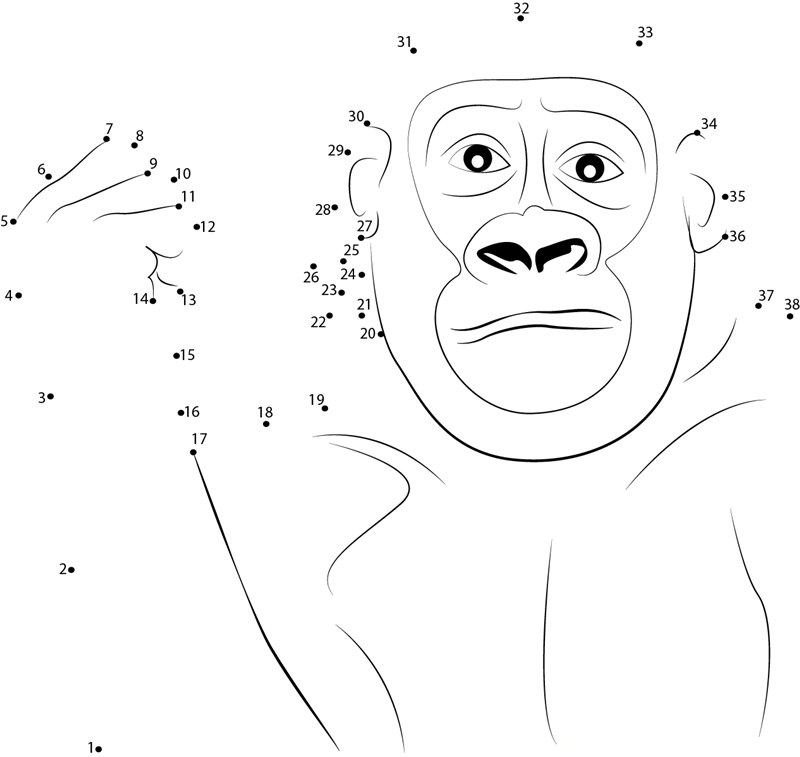 Gorilla Movement printable dot to dot worksheet