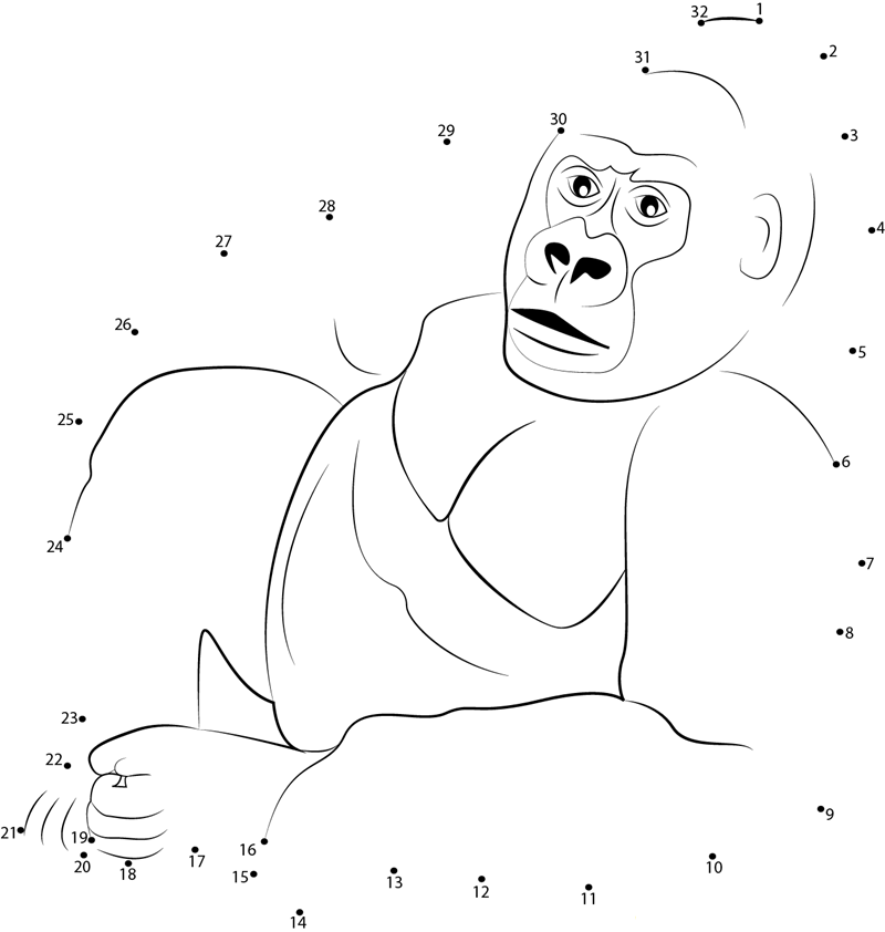 Gorilla Relaxing printable dot to dot worksheet