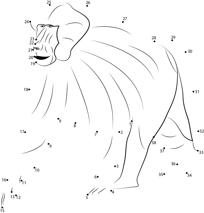 Male Guinea Baboon printable dot to dot worksheet