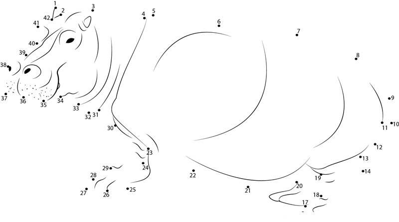 Common Hippopotamus printable dot to dot worksheet