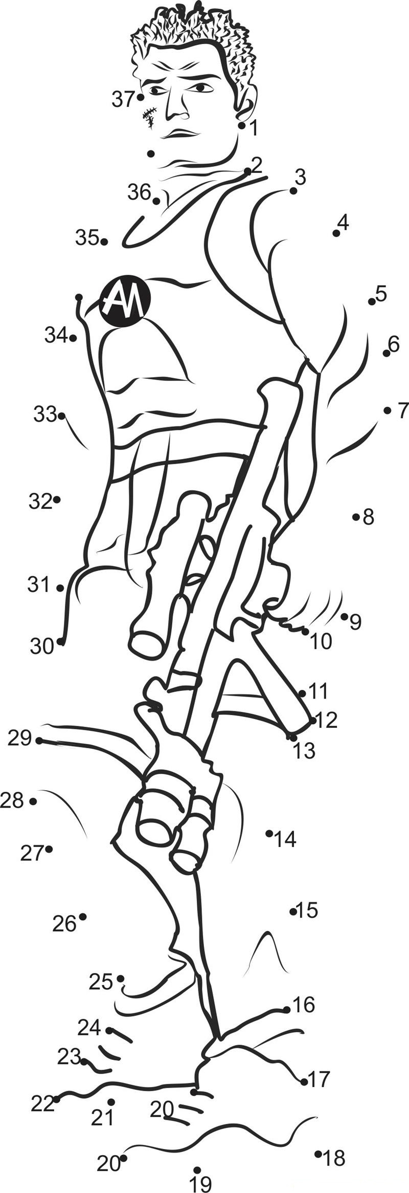 Action Man printable dot to dot worksheet