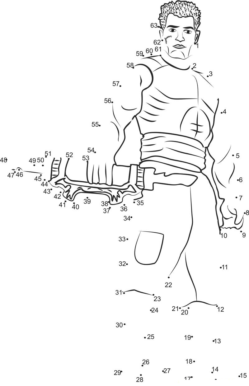 Action Man Power printable dot to dot worksheet