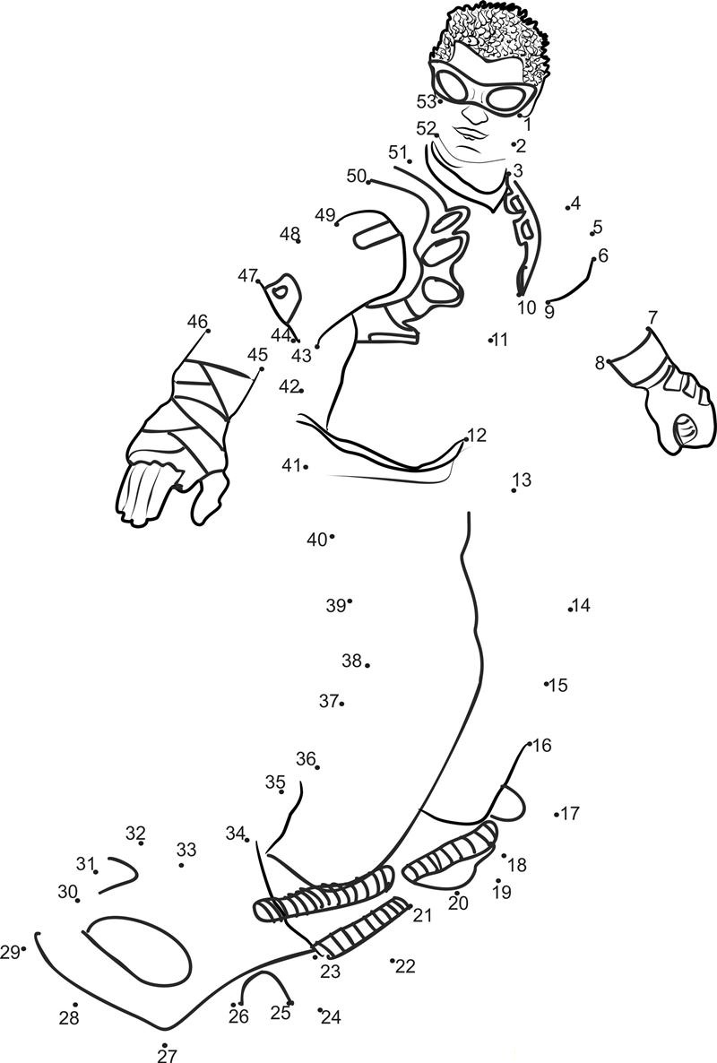 Action Man Sketing printable dot to dot worksheet