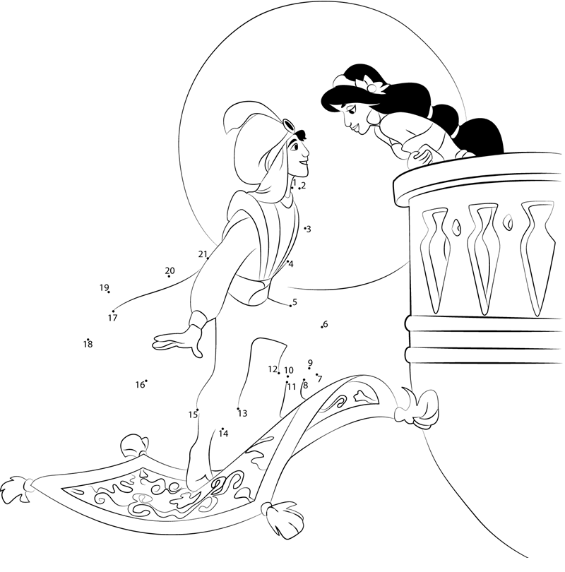 Aladdin-And-Jasmine-Balcony-Dot-To-Dot printable dot to dot worksheet