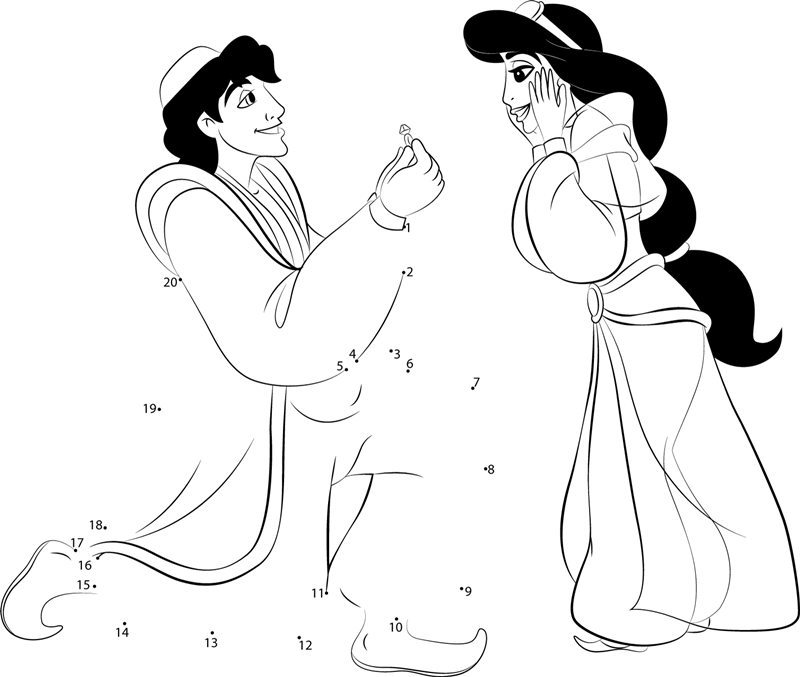 Aladdin-Propose-Princess-Jasmine-Dot-To-Dot printable dot to dot worksheet