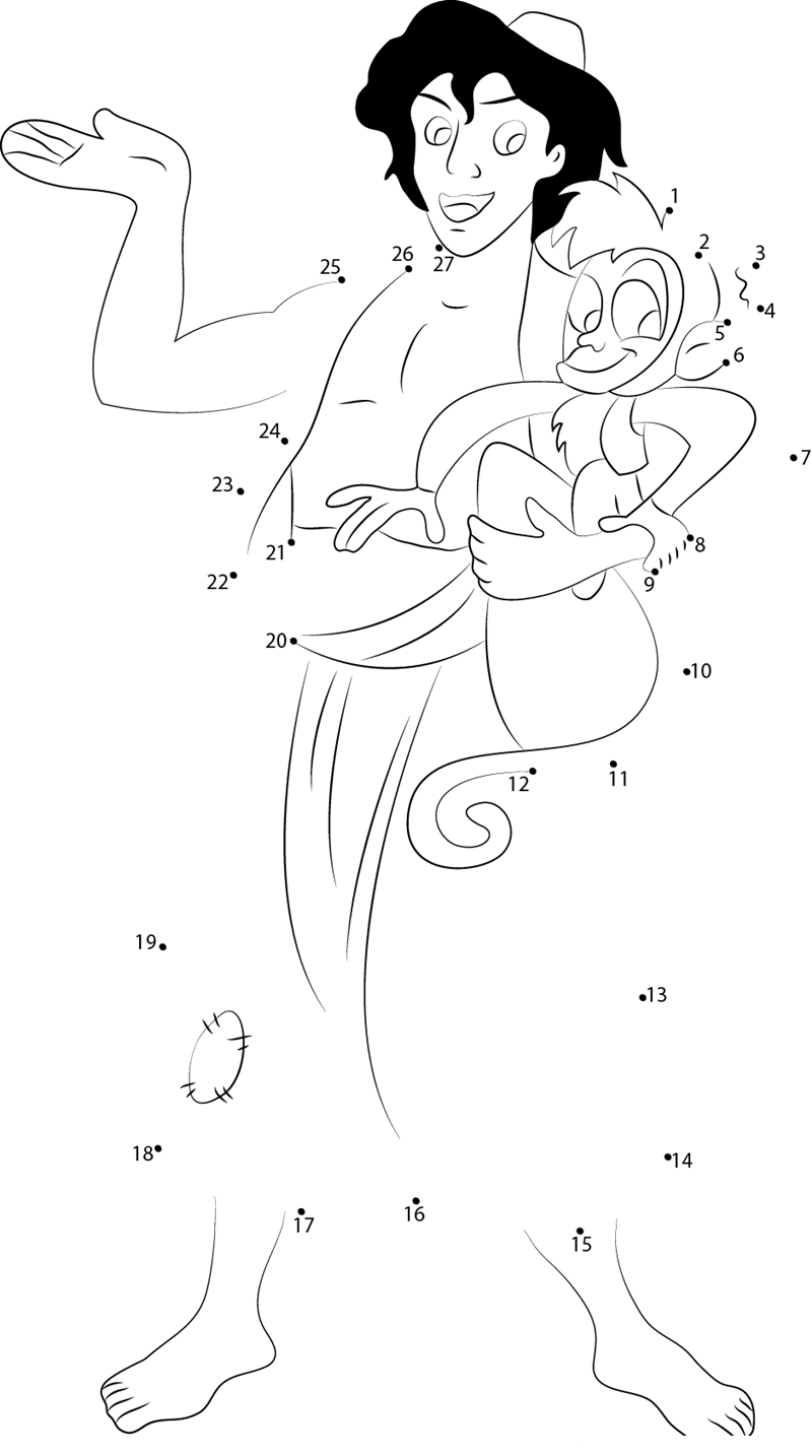 Aladdin And Abu printable dot to dot worksheet