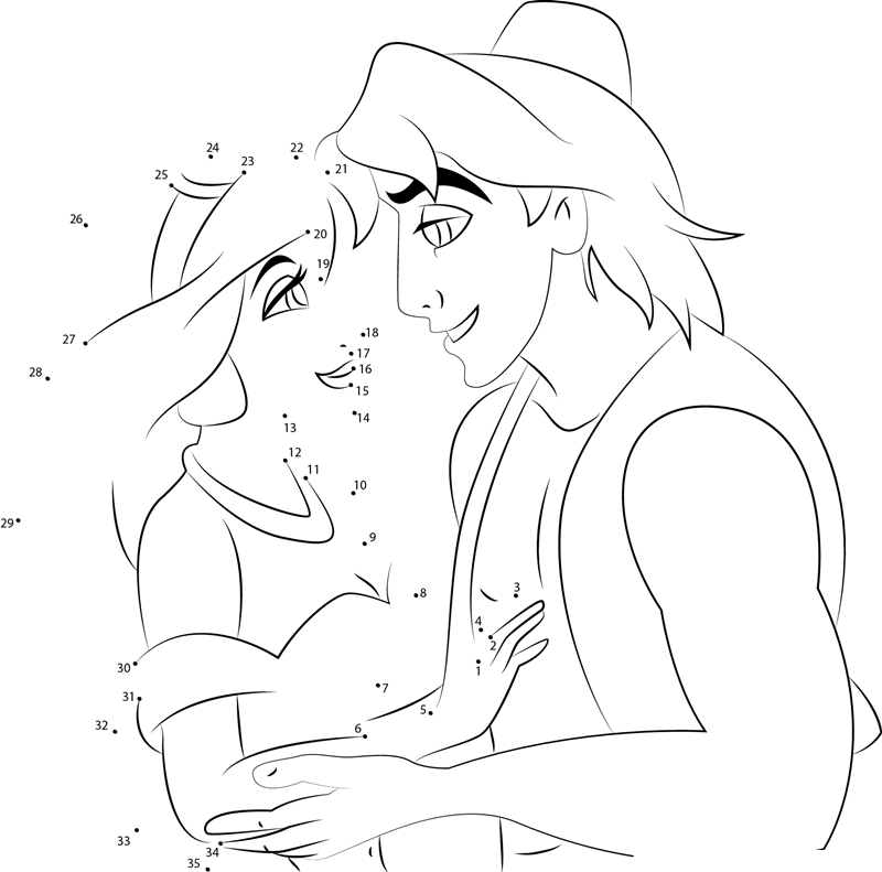 Aladdin And Jasmine In Love dot to dot worksheets