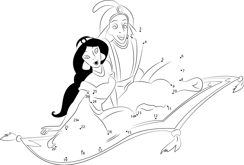 Aladdin And Jasmine On Carpet printable dot to dot worksheet