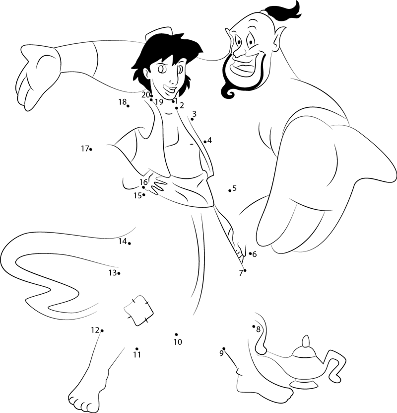 Aladdin And The Genie printable dot to dot worksheet