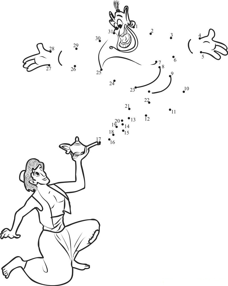 Aladdin Genie Fun printable dot to dot worksheet