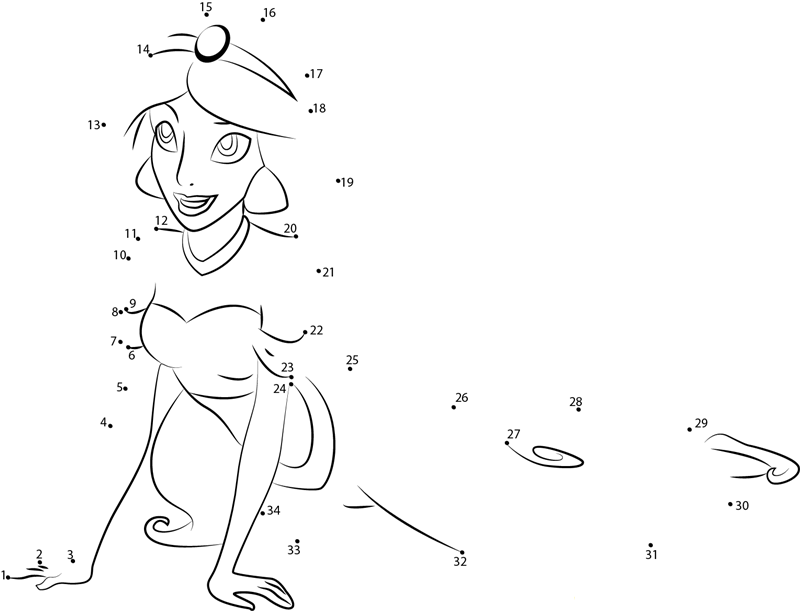 Disney Princess Jasmine printable dot to dot worksheet