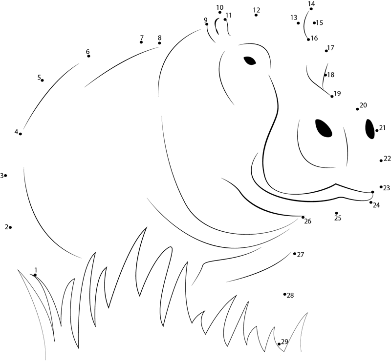 Hippopotamus Looking dot to dot worksheets