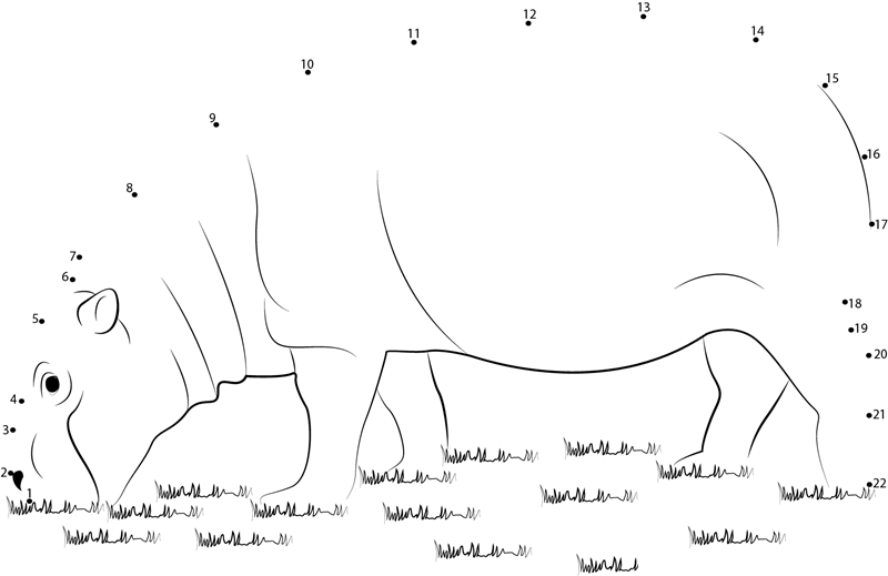 Hippopotamus On Grass dot to dot worksheets