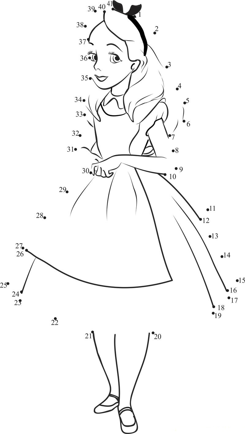 Alice In Wonderland printable dot to dot worksheet