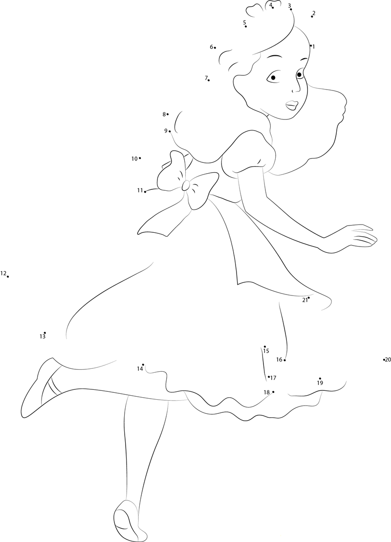 Alice Looking Back printable dot to dot worksheet