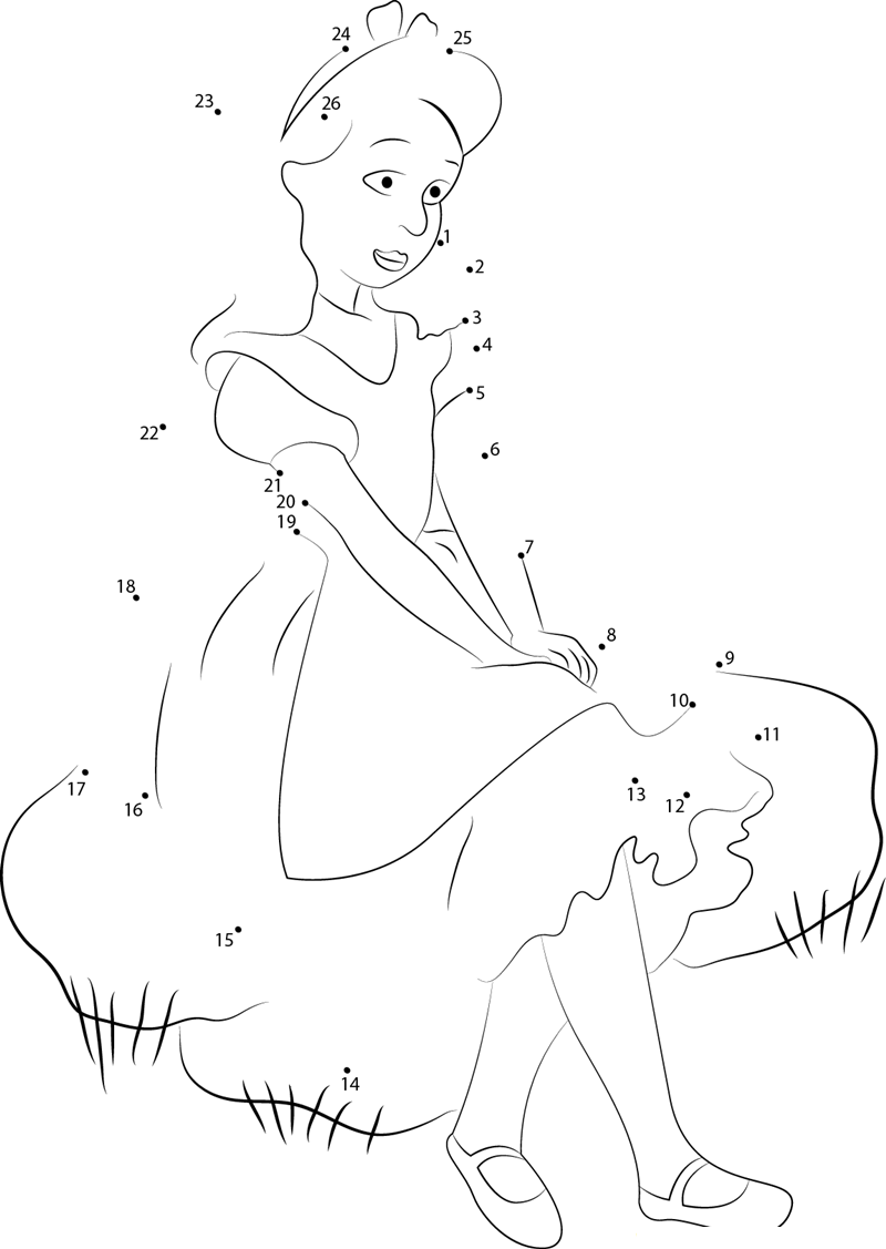 Alice Sitting On Rock printable dot to dot worksheet