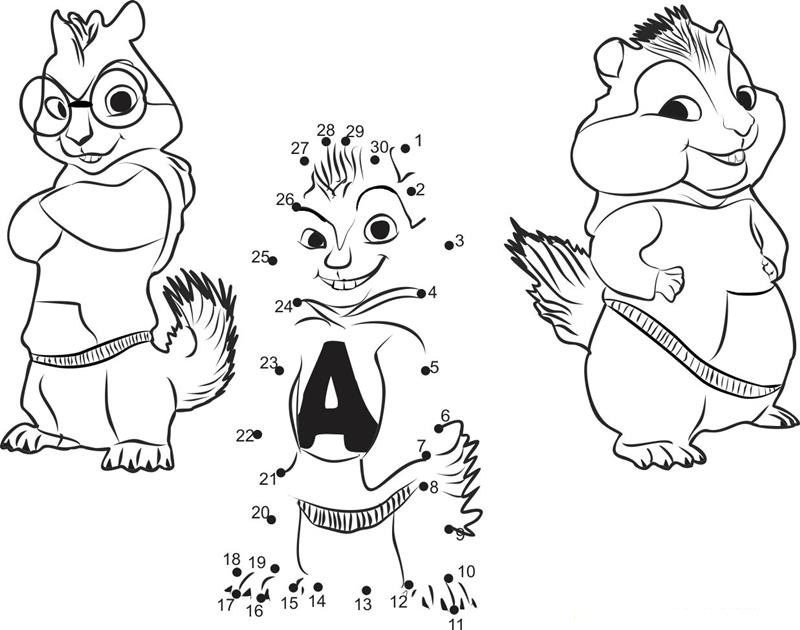 Alvin And The Chipmunks printable dot to dot worksheet