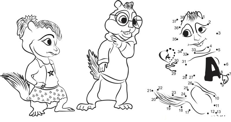 Alvin And The Chipmunks In Love printable dot to dot worksheet