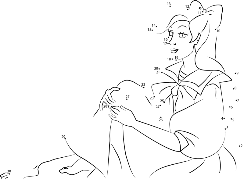 Anastasia Sitting printable dot to dot worksheet