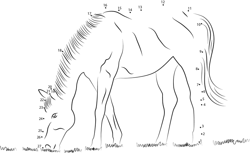 Horse Eating Grass dot to dot worksheets