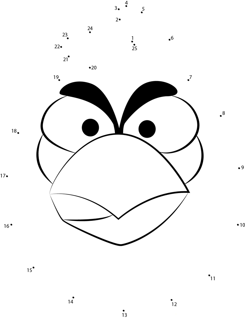 Draw Blue Angry Bird printable dot to dot worksheet