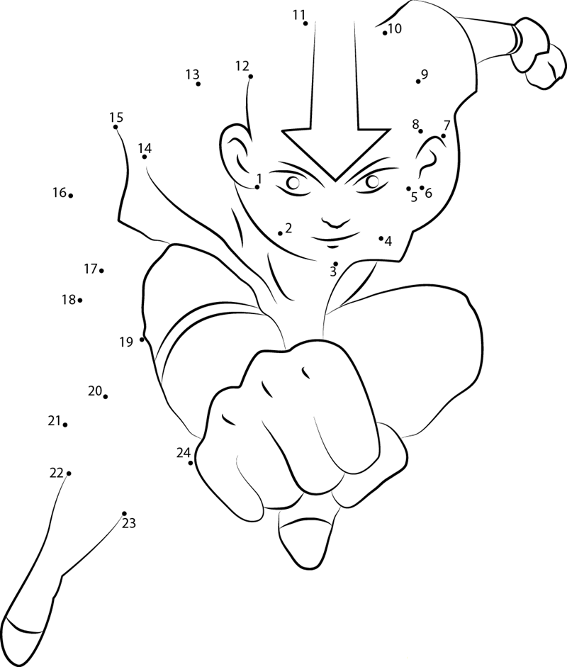 Aang Jumping printable dot to dot worksheet