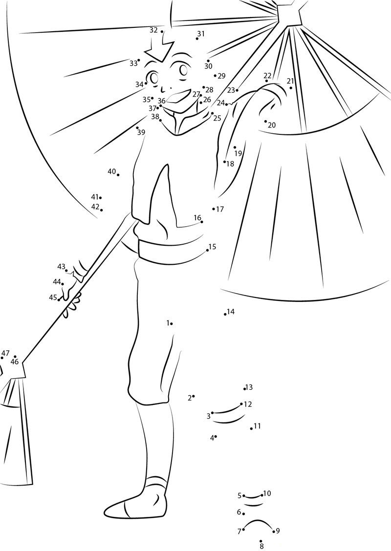 Aang With Umbrella printable dot to dot worksheet