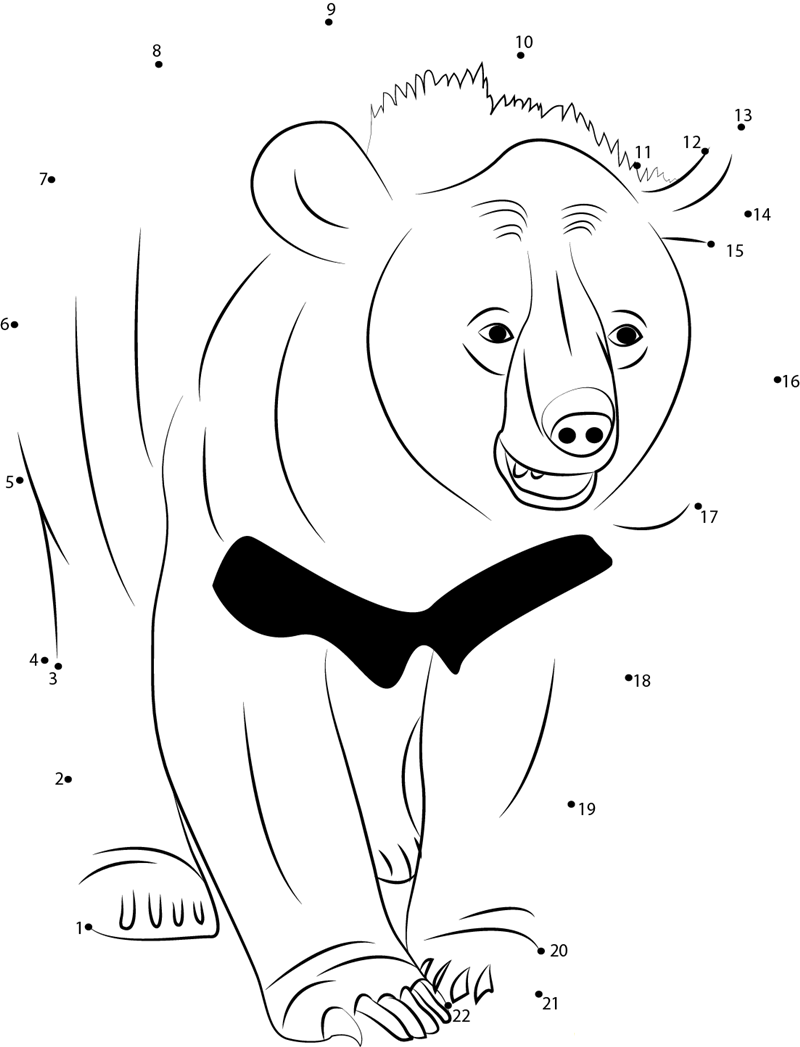 Asian Black Bear printable dot to dot worksheet