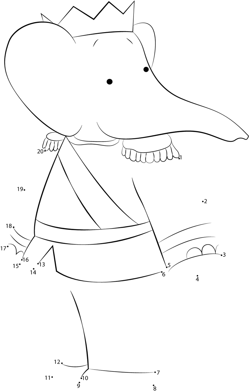 King-Babar-Dot-To-Dot printable dot to dot worksheet