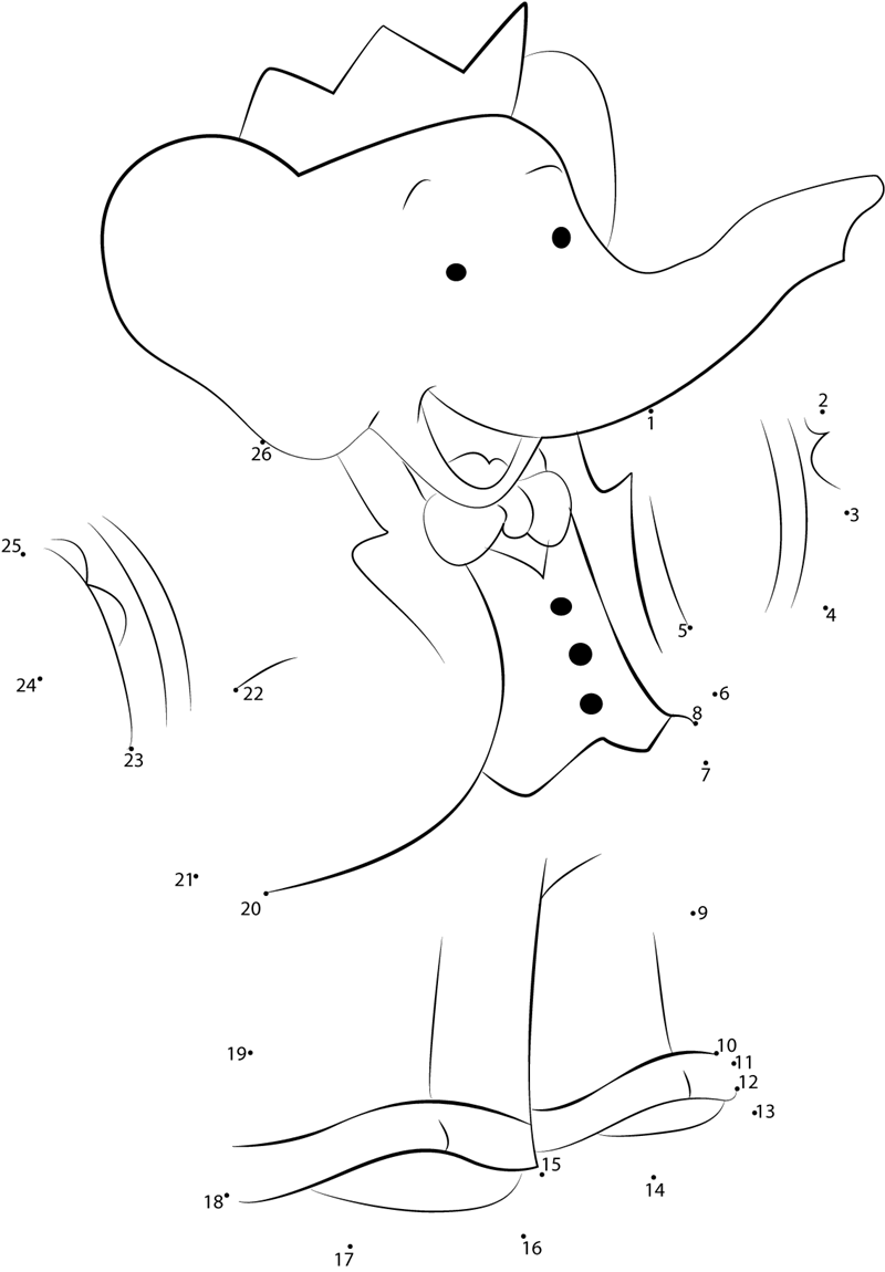 Smile-King-Babar-Dot-To-Dot printable dot to dot worksheet