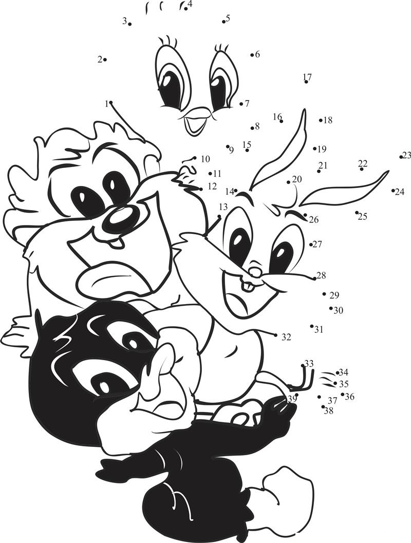 Baby Looney Tunes printable dot to dot worksheet