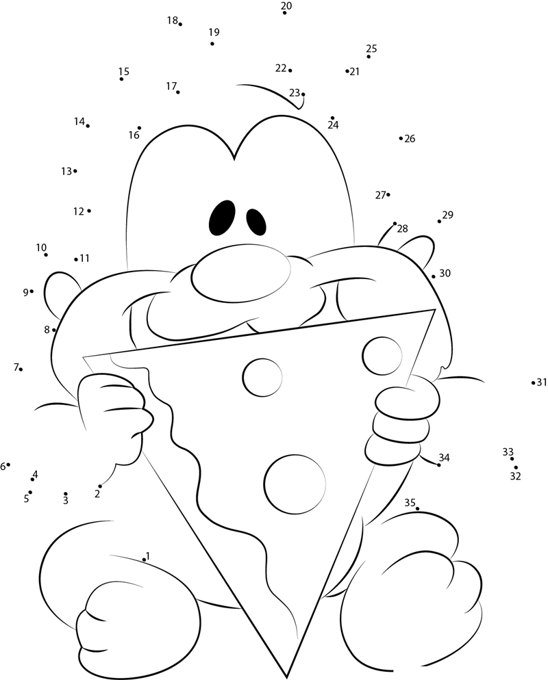 Baby Taz Eating Pizza printable dot to dot worksheet