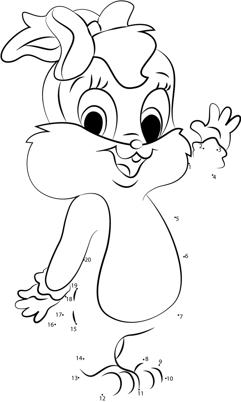 Lola-Bunny-Say-Hi-Dot-To-Dot printable dot to dot worksheet