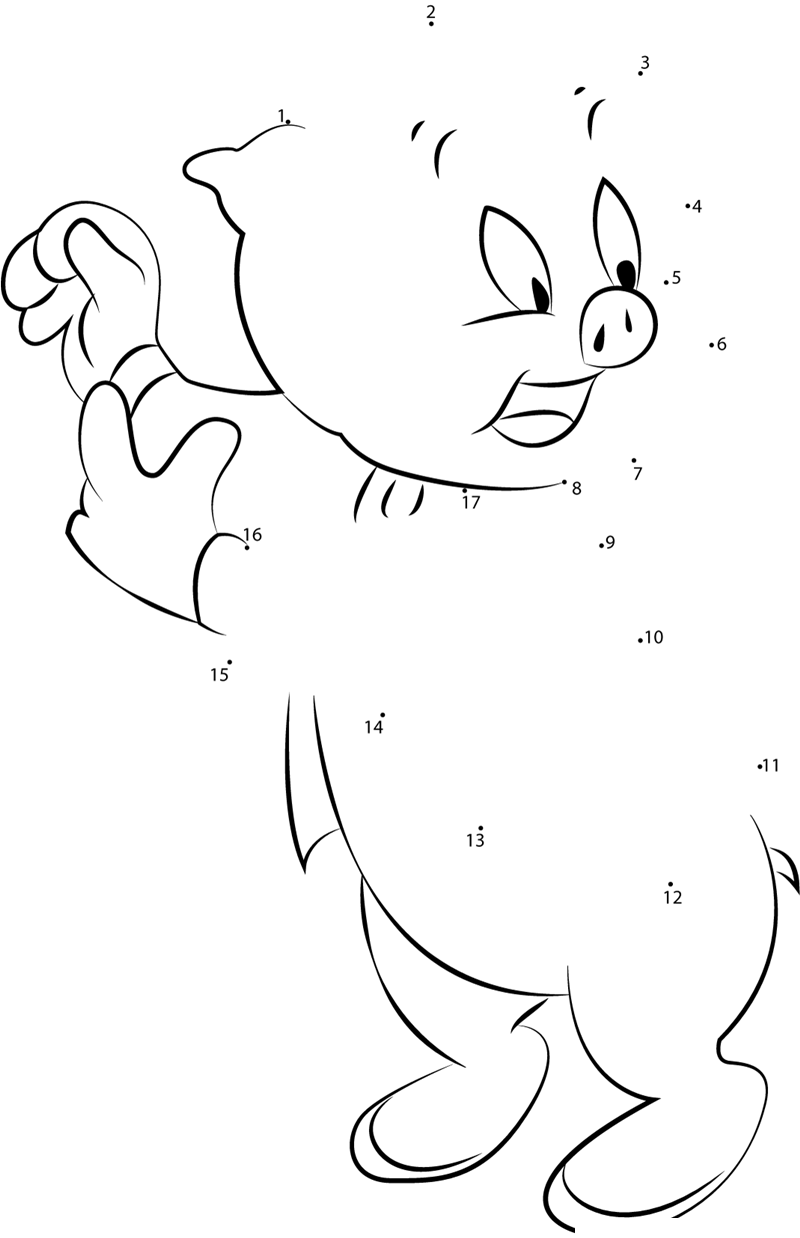 Porky-Pig-Showing-Something-Dot-To-Dot printable dot to dot worksheet