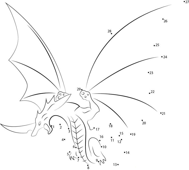 Dragon printable dot to dot worksheet