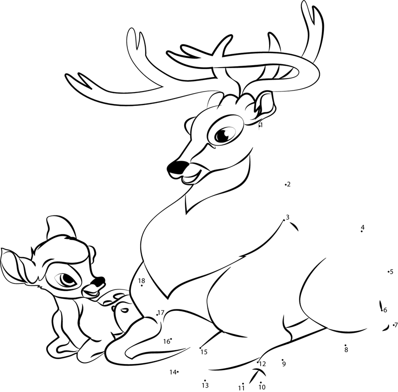 Bambi-Sitting-With-His-Father-Dot-To-Dot printable dot to dot worksheet