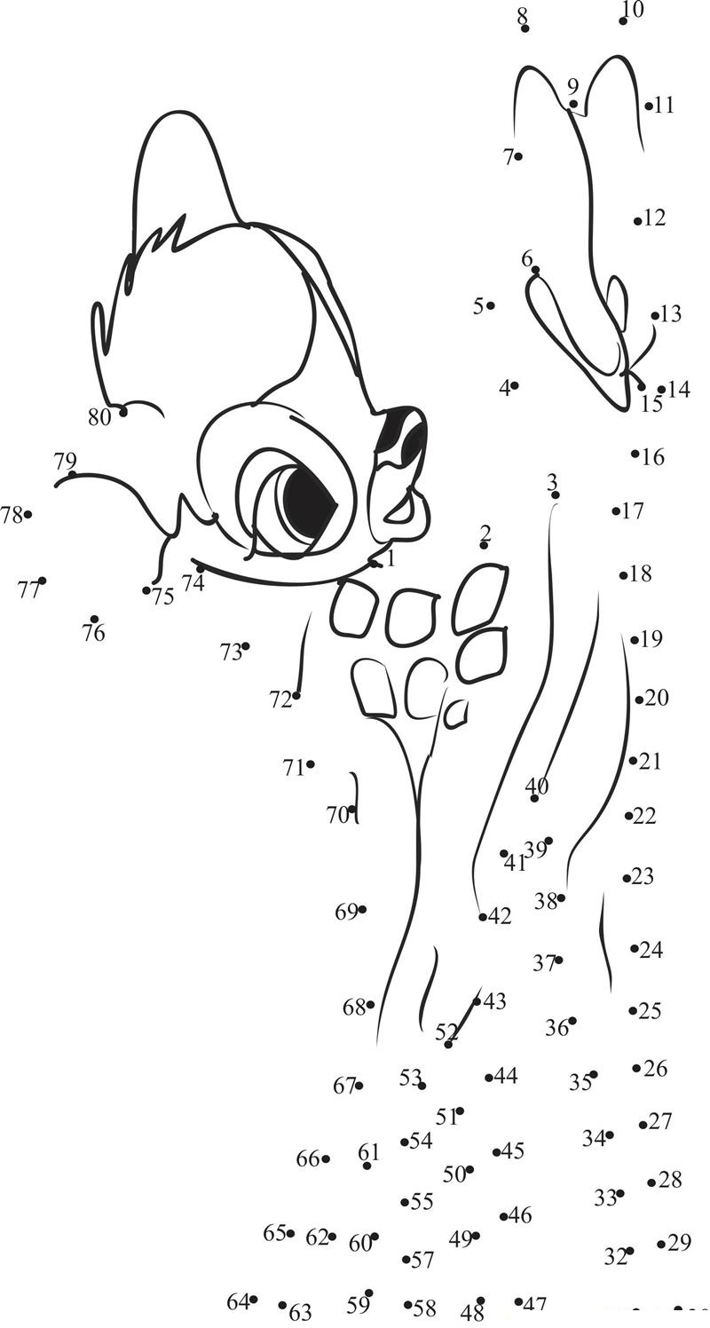 Bambi printable dot to dot worksheet