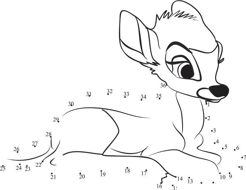 Resting Bambi printable dot to dot worksheet