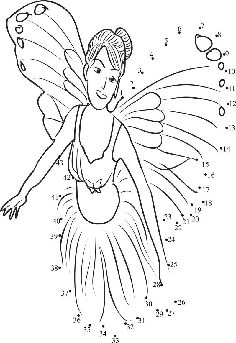 Princesses Barbie Thumbelina printable dot to dot worksheet