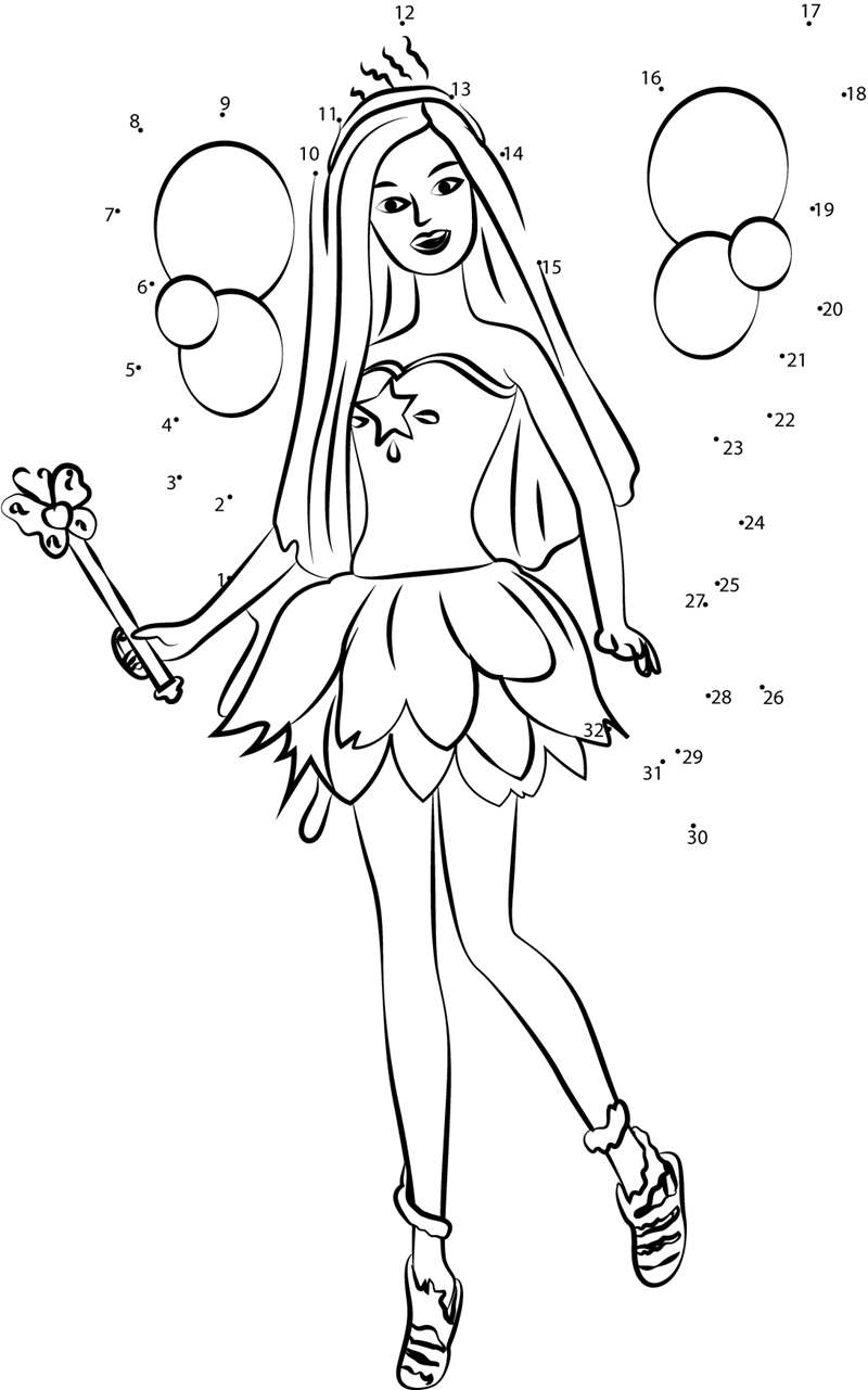 Angel-Barbie-Dot-To-Dot printable dot to dot worksheet