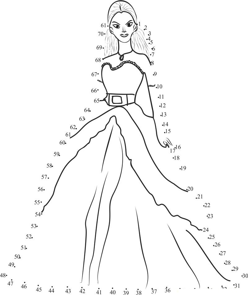 Beautiful Barbie printable dot to dot worksheet