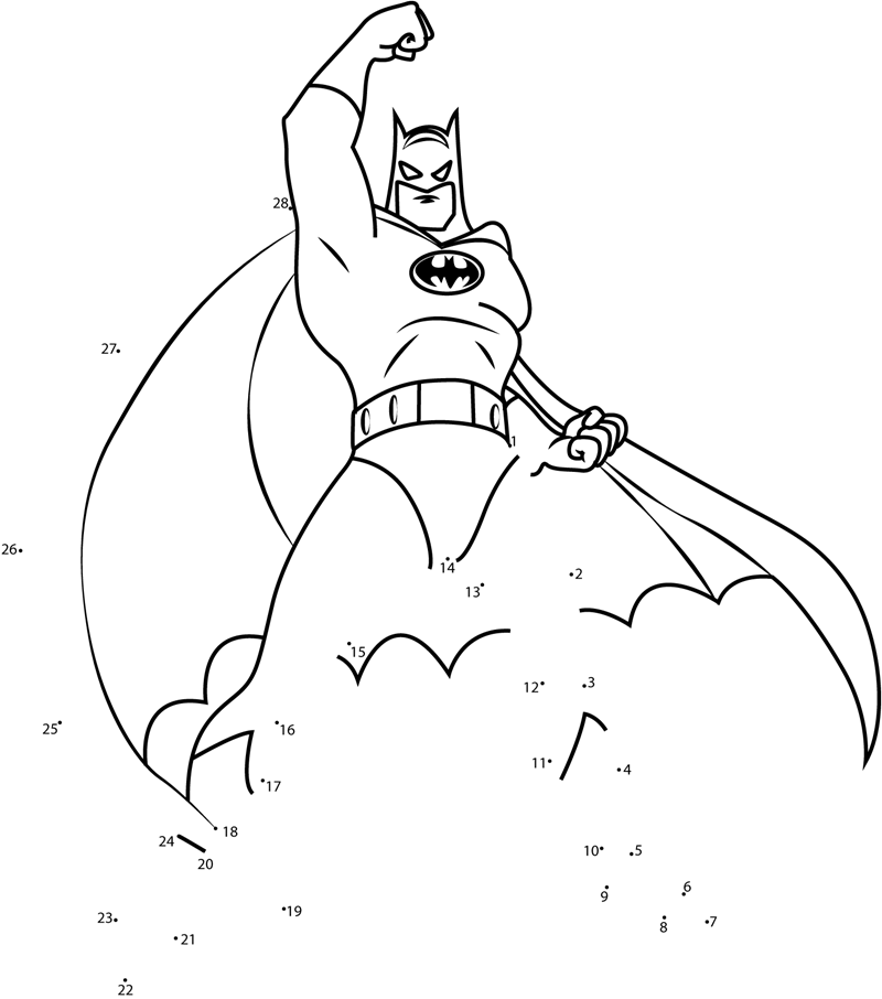 Batman-Standing-In-Attitude-Dot-To-Dot printable dot to dot worksheet