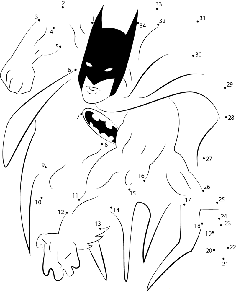 Batman Attacking printable dot to dot worksheet