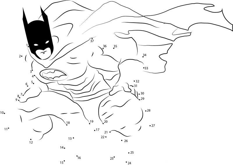 Batman Finished printable dot to dot worksheet