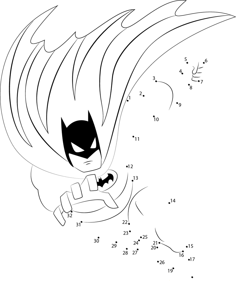 Batman Flying printable dot to dot worksheet