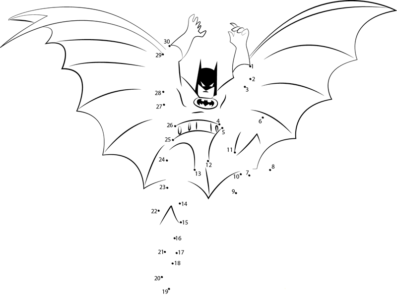 Comics Batman printable dot to dot worksheet