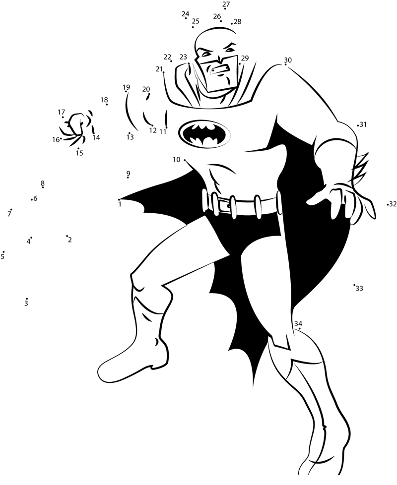 Fighting-Batman-Dot-To-Dot printable dot to dot worksheet